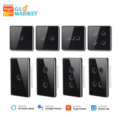 Glomarket Tuya Zigbee/wifi EU Tempered Glass Concave Button Touch Light Switch 1/2/3/4 Gang Wifi Wall Switch Work With Google Alexa