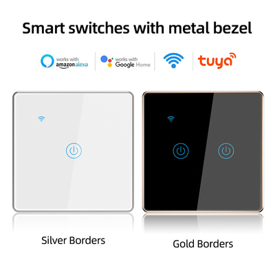 Metal Bezel Tuya Smart Switch 600W 2 Gang Touch Dimmer App Voice Control