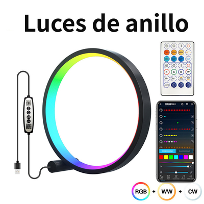 Modern Smart RGB Ring Desk Lamp 3 Color Temperature Remote / Switch Control