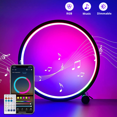 Modern Smart RGB Ring Desk Lamp 3 Color Temperature Remote / Switch Control