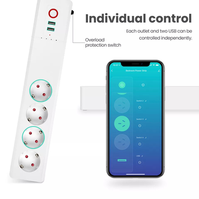 Glomarket Tuya Smartlife App Controlled 16A Protector Eu Standard Power Strip With Power Consumption