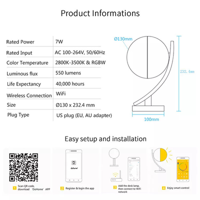 Gloamrket Smart LED Light Bulb Tuya Wifi 12W RGBW Dimmable Table Lamp