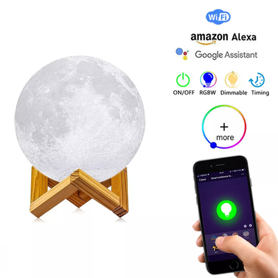 Glomarket Tuya Wifi Smart 3d Printing LED Moon Lamp 7W Wireless Remote Control