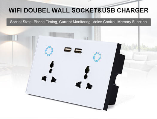 Tuya Smart Home WiFi Switch Wall Double Socket Current Monitoring USB Charger Socket