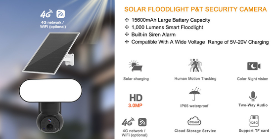 Smart Floodlight Wifi 4G Camera Solar Security 3MP Motion Tracking Two Way Audio Camera