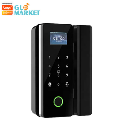 Wifi Tuya Glass Door Lock Smart IC Card Fingerprint Password Unlock With Doorbell