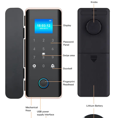 Wifi Tuya Glass Door Lock Smart IC Card Fingerprint Password Unlock With Doorbell