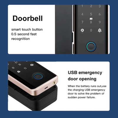 Wifi Tuya Glass Door Lock Smart IC Card Fingerprint Password Unlock With Doorbell