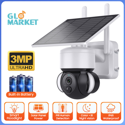 Customized Logo Solar Battery Powered Floodlight PTZ Camera With CMOS Sensor