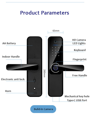 Intelligent Fingerprint Door Lock Wide Angle Tuya Smart App Cat'S Eye Doorbell