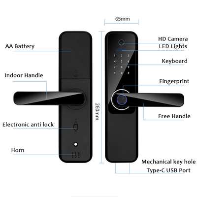 Intelligent Fingerprint Door Lock Wide Angle Tuya Smart App Cat'S Eye Doorbell