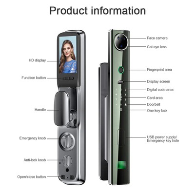 4200mah Large Lithium Battery Intelligent Door Lock With Cat Eye Surveillance Camera