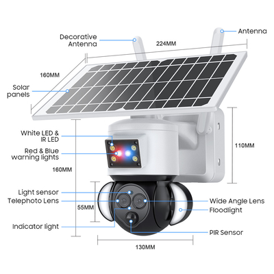 Glomarket 12X ZOOM Floodlight Solar Battery PTZ 6MP Camera Smart Wifi/4G Ubox Security Camera