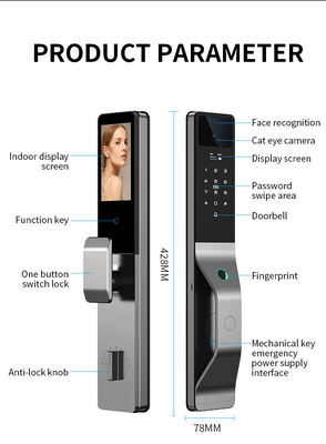 Glomarket Aluminum Alloy Automatic Tuya Smart Door Lock 3d Face Recognition Video Intercom Digital Fingerprint Lock