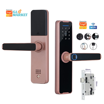 Glomarket Wifi Tuya Smart Door Lock Aluminum Fingerprint Password Card Key Unlock Biometric Digital Smart Lock
