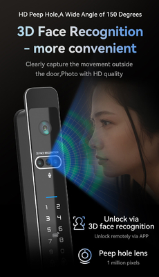 Glomarket Tuya 3d Face Cerradura Inteligente Automatic Electric Wifi Camera Fingerprint Digital Smart Door Lock