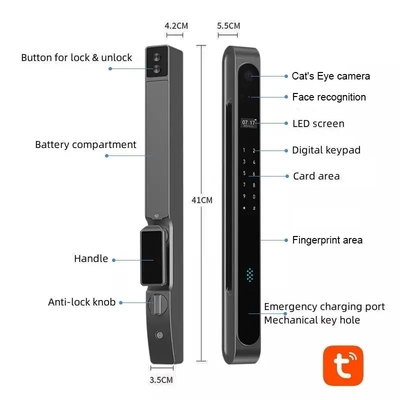 Glomarket Outdoor Waterproof Ip68 Digital Electronic Tuya Smart Locks Fingerprint Aluminum Steel Sliding Glass Door Lock