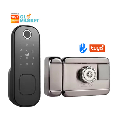 Glomarket Smart Home Waterproof Smart Electric Rim Lock with Tuya APP Control WIFI Outdoor Gate Door Fingerprint Smart Lock