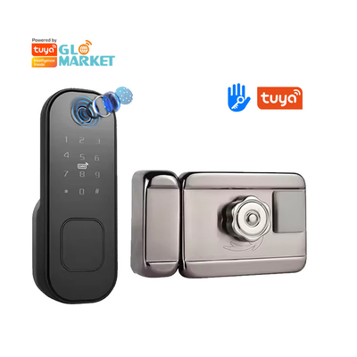 Glomarket Smart Home Waterproof Smart Electric Rim Lock with Tuya APP Control WIFI Outdoor Gate Door Fingerprint Smart Lock