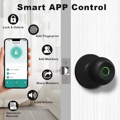 Glomarket Wholesale Intelligent Round Ball Knob Lock Keyless Smart Door Handle Lock Tuya App Control Smart Fingerprint Door Lock