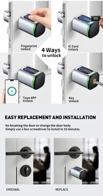 Glomarket Home Smart Door Lock Ttlock Smart Fingerprint Card Key Unlock Adjustable Cylinder Euro Smart Lock Tuya App Door Lock