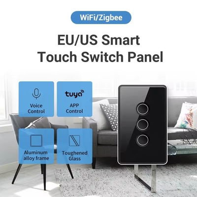 Glomarket Tuya Zigbee/wifi EU Tempered Glass Concave Button Touch Light Switch 1/2/3/4 Gang Wifi Wall Switch Work With Google Alexa