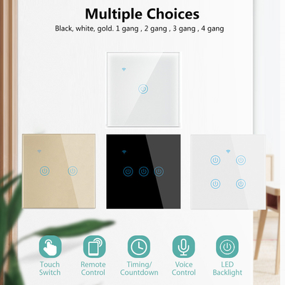 Glomarket EU 1/2/3/4 Gang Tuya Smart Switch Light Alexa Voice Control Touch Glass Wall Wireless WiFi Electrical Switch