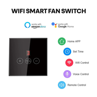 Glomarket Tuya Smart Wifi Ceiling Fan Switch Eu Standard Glass Touch Wall App Remote Control Electrical Fan Speed Switch