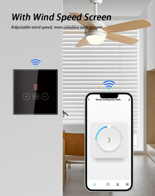 Glomarket Tuya Smart Wifi Ceiling Fan Switch Eu Standard Glass Touch Wall App Remote Control Electrical Fan Speed Switch