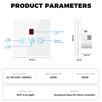 Glomarket Tuya Wifi Fan Light Switch Touch 3 In 1 Switch 5 Speed Adjustment Ceiling Fan Switch For Alexa Google Home