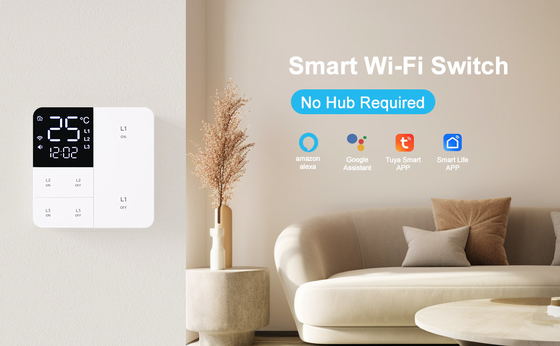Glomarket Tuya Wifi Smart Wall Light Switch 1/2/3 Gang Support Voice/app/touch Control With Temperature Display Screen