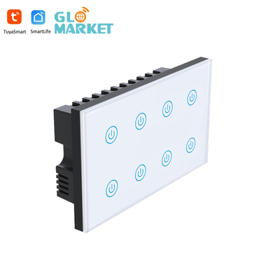 Glomarket Smart Home 8 Gang Wall Switch US Standard Tuya Voice APP Remote Control Wireless Wall Touch Light Switch