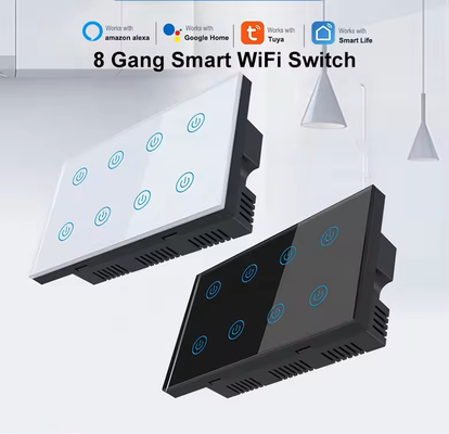 Glomarket Smart Home 8 Gang Wall Switch US Standard Tuya Voice APP Remote Control Wireless Wall Touch Light Switch