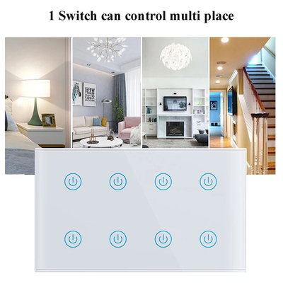 Glomarket Smart Home 8 Gang Wall Switch US Standard Tuya Voice APP Remote Control Wireless Wall Touch Light Switch