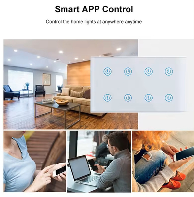 Glomarket Smart Home 8 Gang Wall Switch US Standard Tuya Voice APP Remote Control Wireless Wall Touch Light Switch