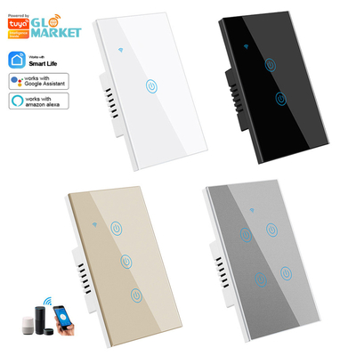 Glomarket New Design Products Tuya Smart Wifi Wall Switch Us Standard Glass Touch Panel Light Switch Support App Remote Control