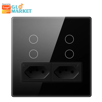 Glomarket Smart Wifi Brazil Standard Smart Home Tuya Smart 4 Gang Switch And Socket Wifi Smart Wall Socket Work With Alexa