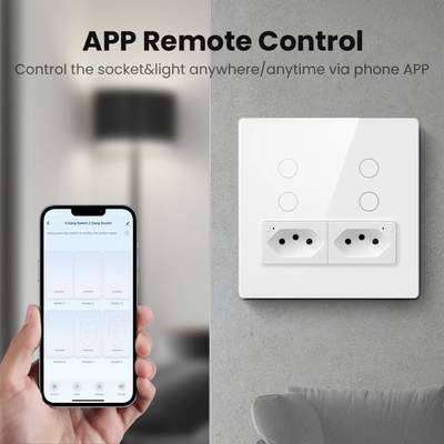 Glomarket Smart Wifi Brazil Standard Smart Home Tuya Smart 4 Gang Switch And Socket Wifi Smart Wall Socket Work With Alexa