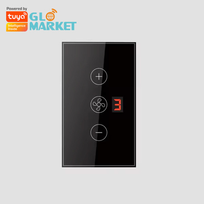 Glomarket Tuya App Remote Voice Control Display Level 5 Wind Speed US Standard Wifi Ceiling Fan Glass Touch Wall Switch