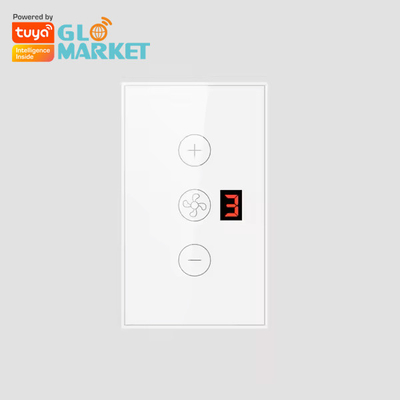 Glomarket Tuya App Remote Voice Control Display Level 5 Wind Speed US Standard Wifi Ceiling Fan Glass Touch Wall Switch