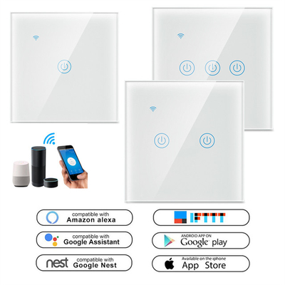 86x86mm 3 Gang Touch Dimmer Switch Alexa Glass Smart Switch Three Gang