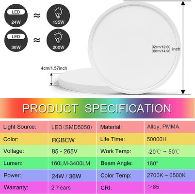 24w Tuya Smart Ceiling Light Colorful Rgb Remote Control Led Modern Music