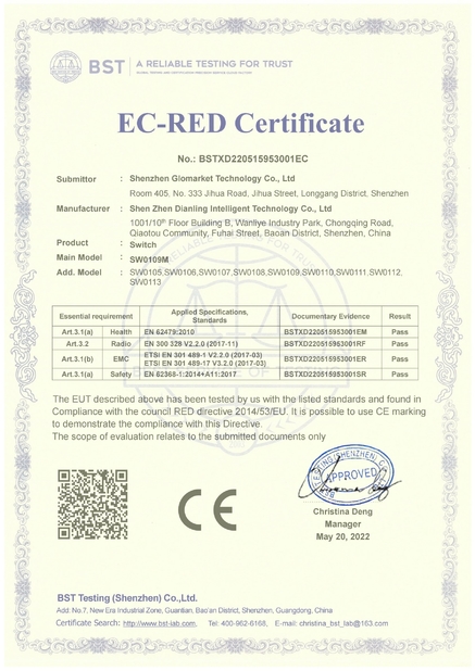 China Shenzhen Glomarket Technology Co., Ltd Certification